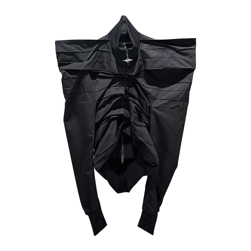 ANNAKIKI black 3D three-dimensional sleeve multi-pleated cropped jacket-JUPITER