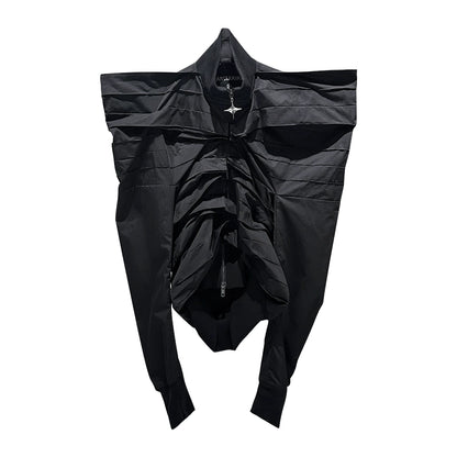 ANNAKIKI black 3D three-dimensional sleeve multi-pleated cropped jacket-JUPITER