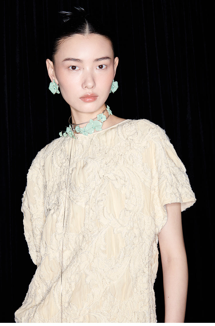 M essential Mackay designer Prima Jacquard irregularly cut short-sleeved dress - rebel.