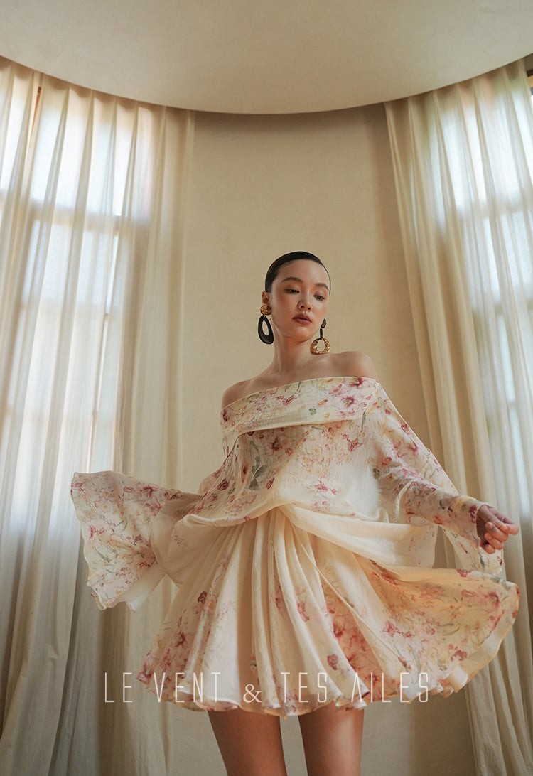 LE VENT&TES AILES Floral-print off shoulder top Skirt trousers set-RINA.