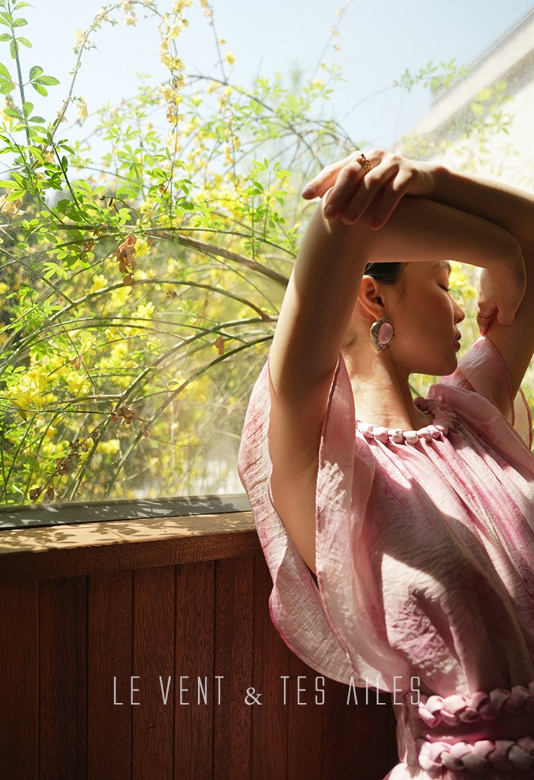 LE VENT&TES AILES Sakura Tencel Smudge Slip Skirt Loose Top Handmade-BECCA