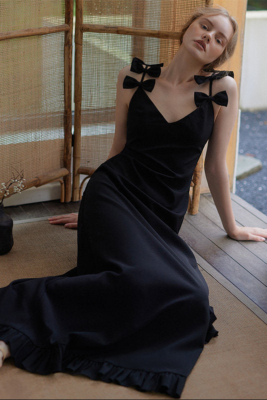 GOUDIN black long suspender light luxury dress-KASIA.