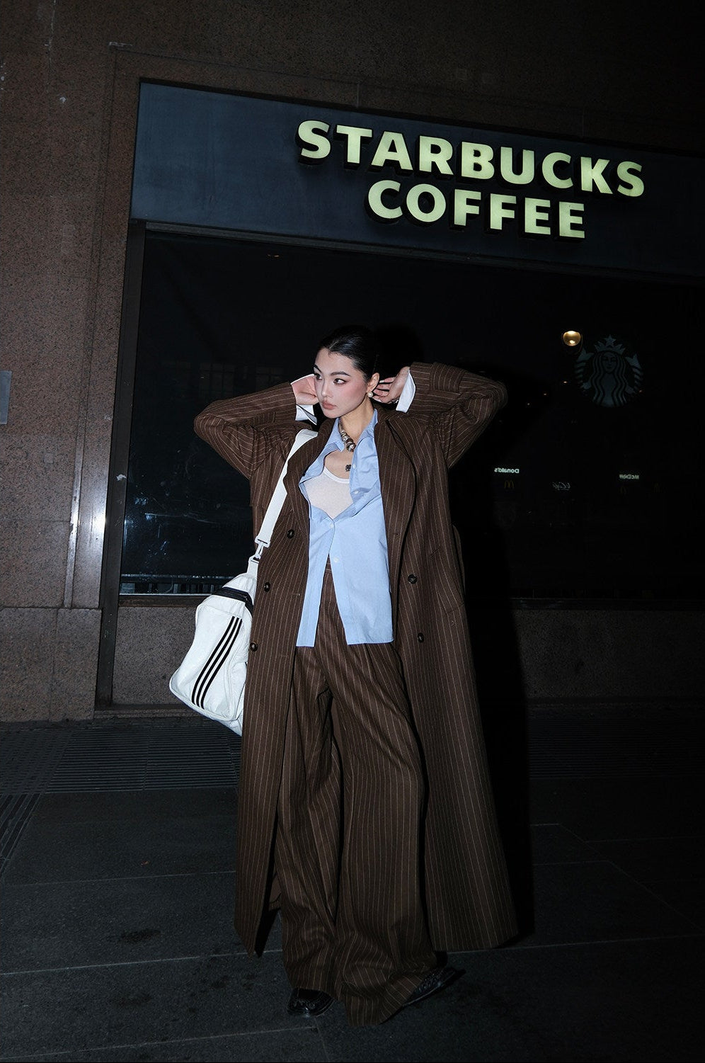 MEI SANGUAN Striped Double-Breasted Trench & Slacks Suit - ZAYDEN