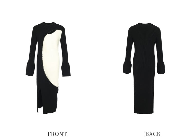 ZHUCHONGYUN Color Blocking Design Long Skirt Knitted Dress-STAN.