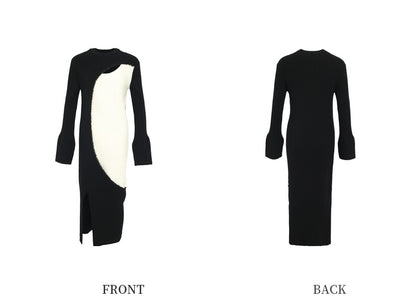 ZHUCHONGYUN Color Blocking Design Long Skirt Knitted Dress-STAN.
