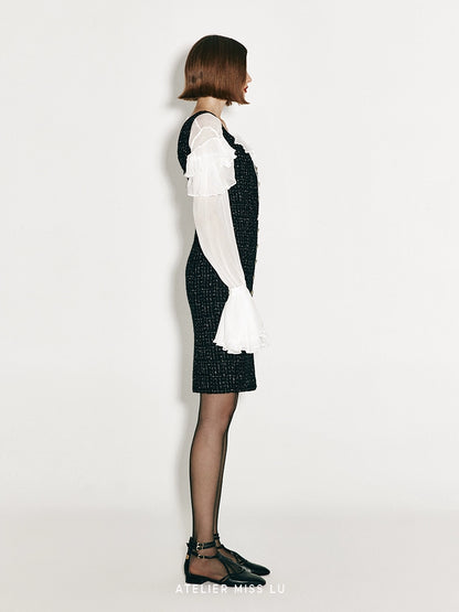ATELIER MISS LU Vintage Metallic Buckle Tweed Dress - TOWER