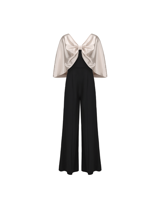 ATELIER MISS LU  Glossy Shawl Spliced Wide-leg Jumpsuit - WARM