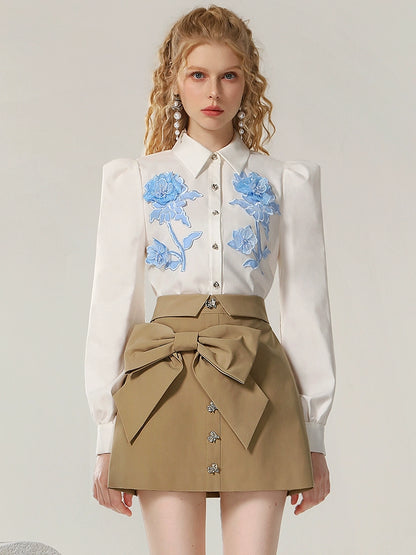 CHECOCRE Elegant White and Blue Contrasting Suit Shirt Khaki - KYLE