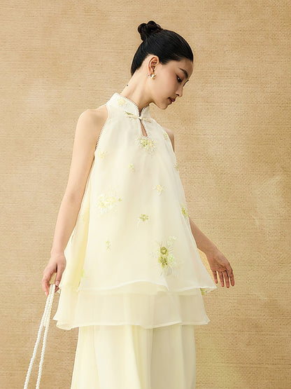 HECO Chinese double-layer tulle flesh covering elastic ballet style vest two-piece - LEVI.