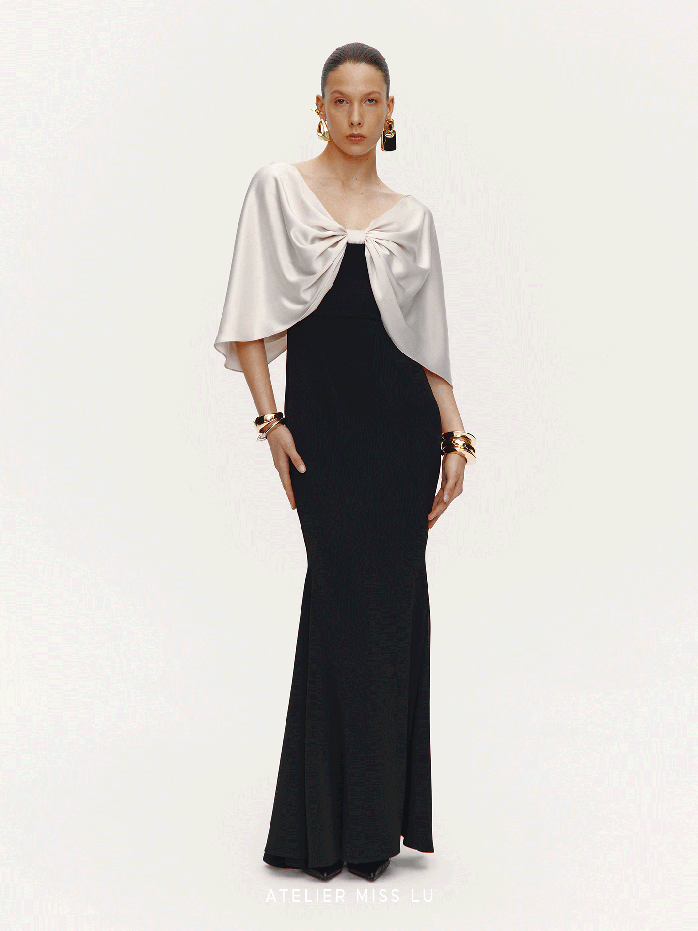 ATELIER MISS LU Shi Glossy Shawl Mermaid Dress Long Skirt - STED