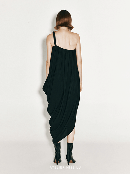 ATELIER MISS LU  Strap Vertical Draped Irregular Dress - ELLE