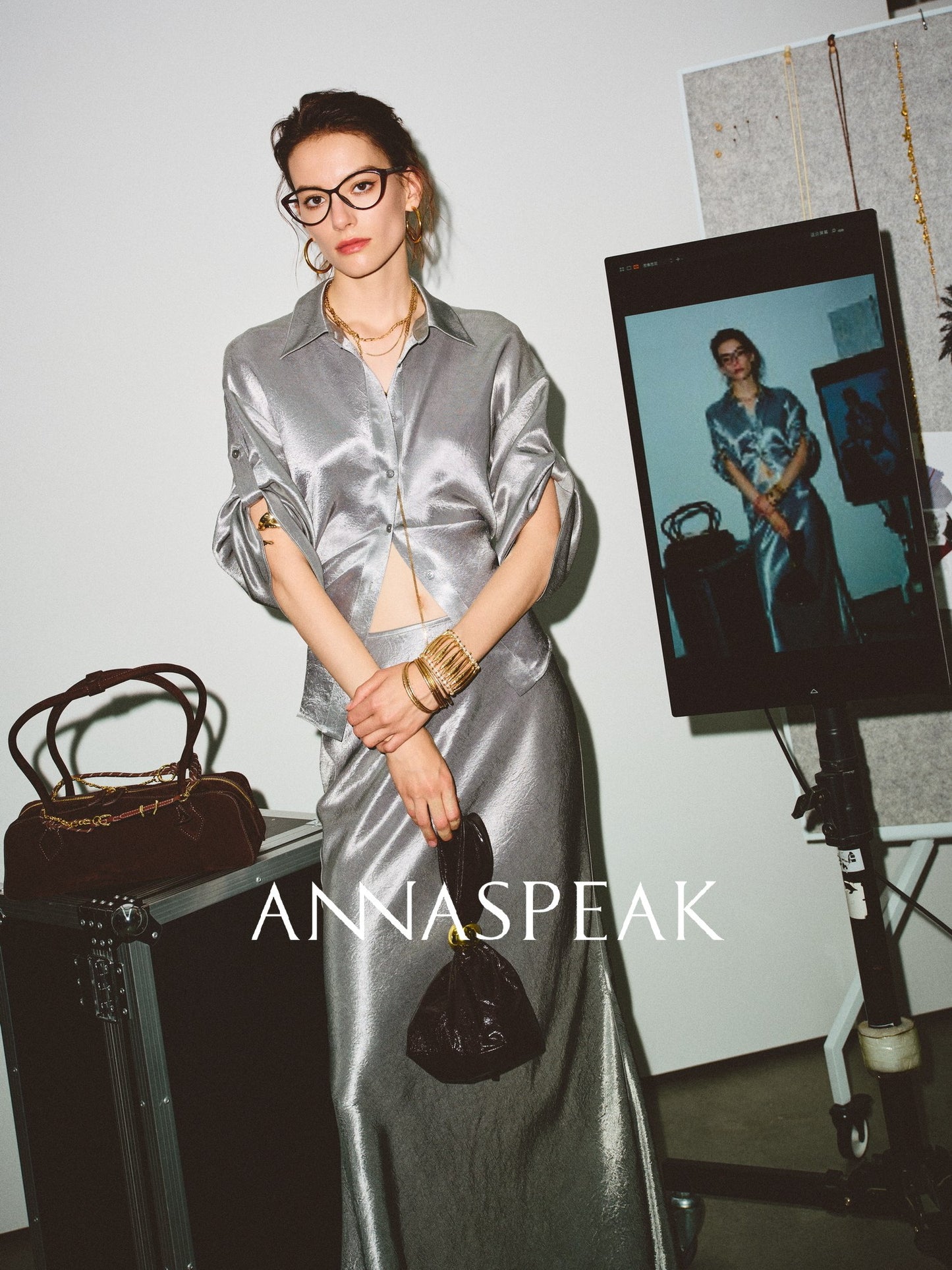 ANNASPEAK cut slightly wrinkled NAIA acetic acid slimming top mermaid skirt-NANA.