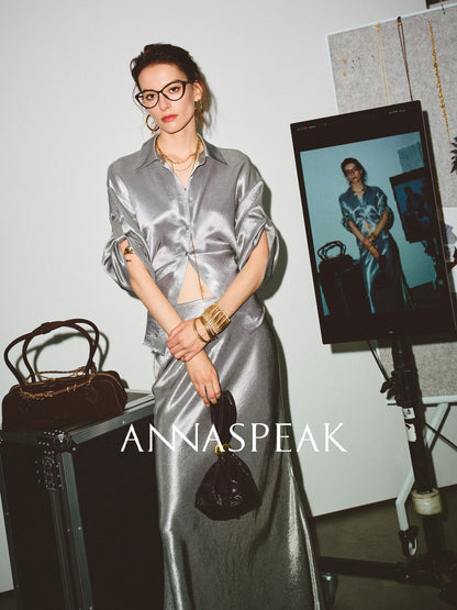 ANNASPEAK cut slightly wrinkled NAIA acetic acid slimming top mermaid skirt-NANA.