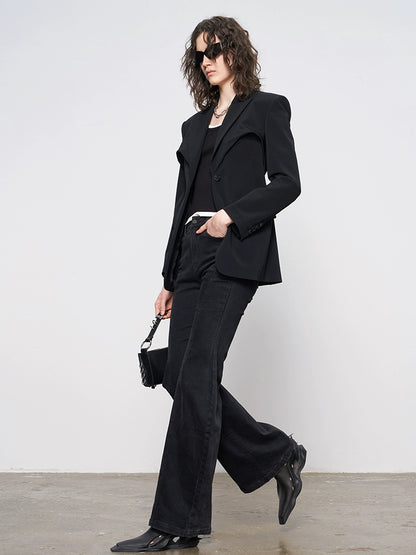 ANNAKIKI black acetate three-dimensional waist suit jacket for women-MARS