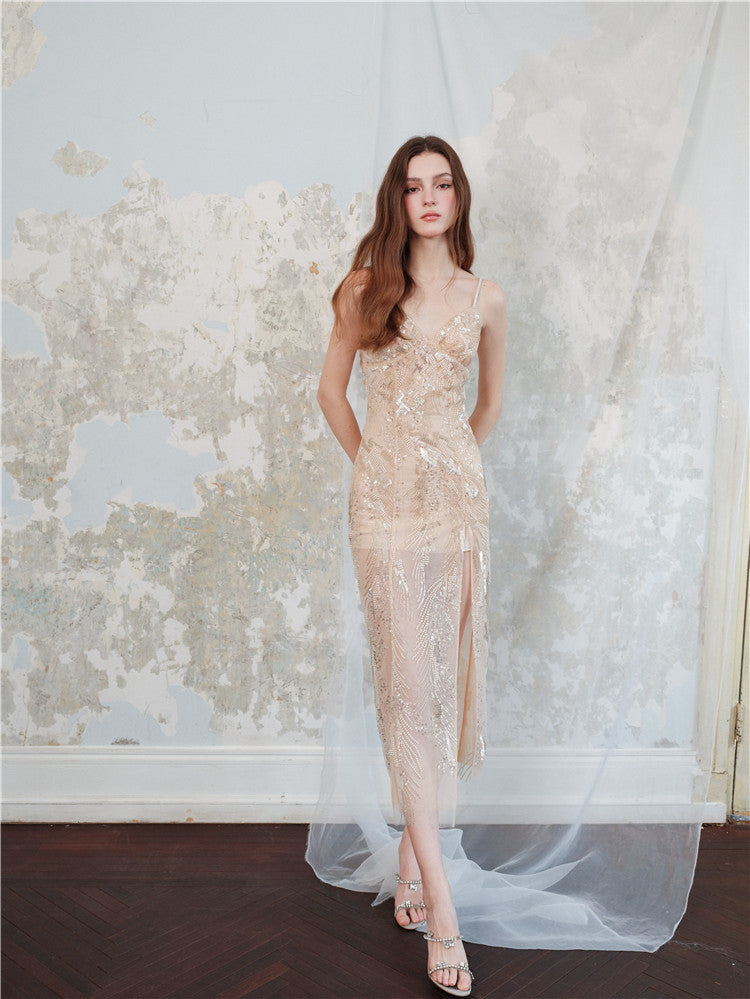 Wardrobes by Chen Elegant Hand-Embroidered Crystal Floral Dress-Dollar