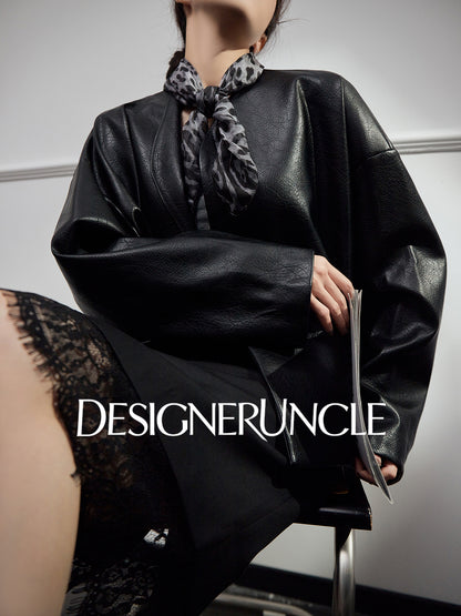 DGU High-end black leather silhouette niche sense commuting high-end style dress - Claude.