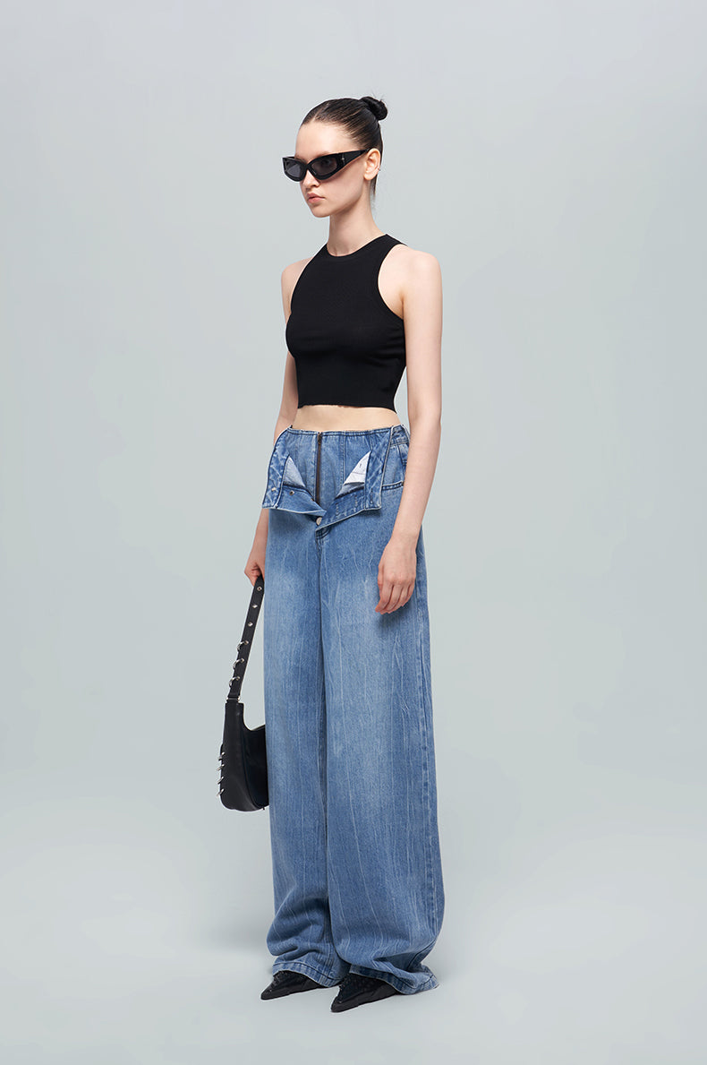 ANNAKIKI Nich Retro fried color loose wide-leg jeans for women-IZUMI
