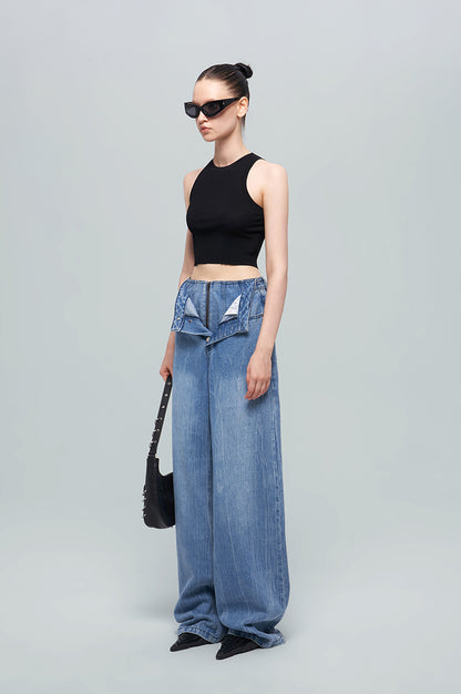 ANNAKIKI Nich Retro fried color loose wide-leg jeans for women-IZUMI