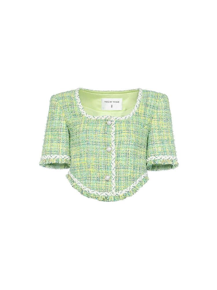 YES BY YESIR | Truncated Wide Tweed Cropped Jacket - MILISSA.