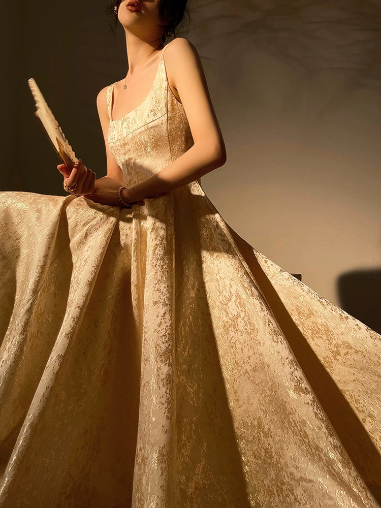 Aconiconi Light luxury gilt French jacquard midi Bridal dress - Twilight S / Off White Aconiconi Light luxury gilt French jacquard midi Bridal dress - Twilight S / Off White