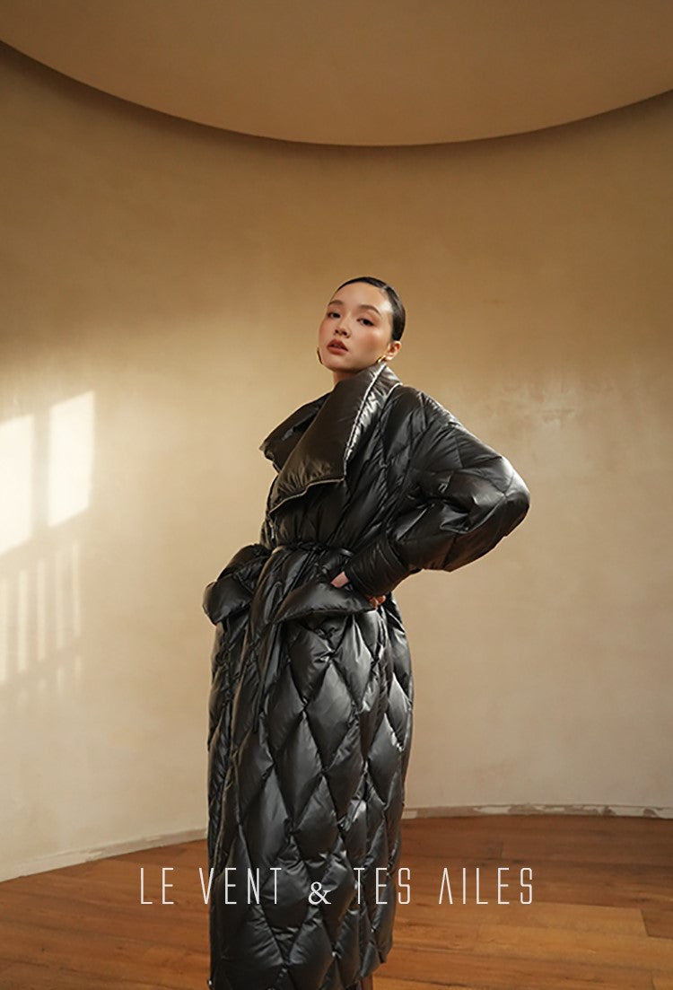 LE VENT&TES AILES Luxury High Cover Pressure Down Long Winter Jacket Coat -SZA