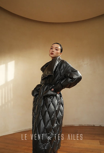 LE VENT&TES AILES Luxury High Cover Pressure Down Long Winter Jacket Coat -SZA