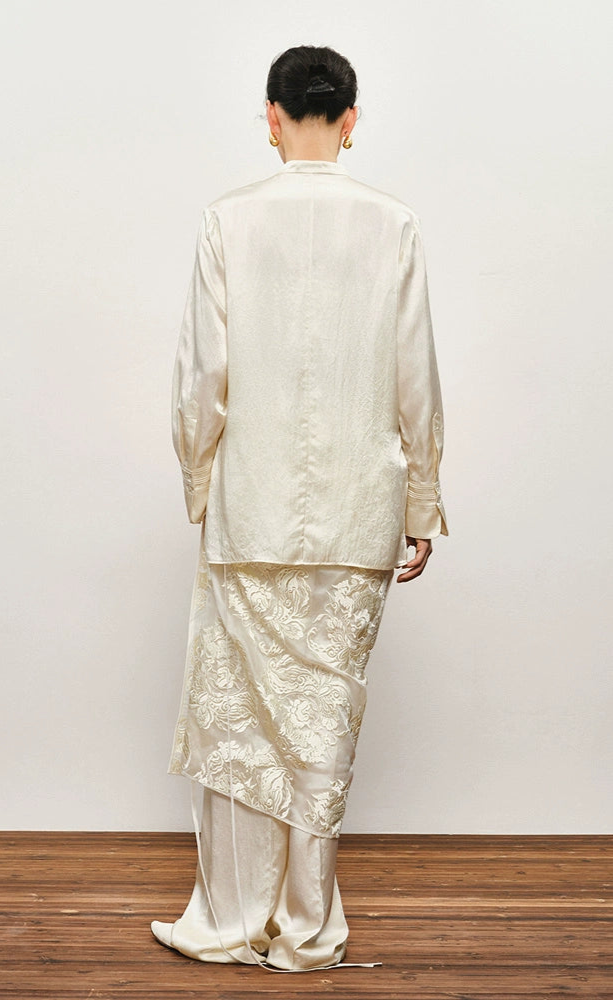 ZHUCHONGYUN Mock collar long-sleeve glossy satin top-ARCTIC.