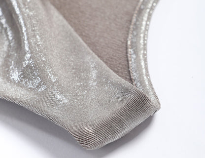 WANGXO Luxurious Metallic Luster Silk with Vertical Cut Swing Collar Top  - ZAYNA