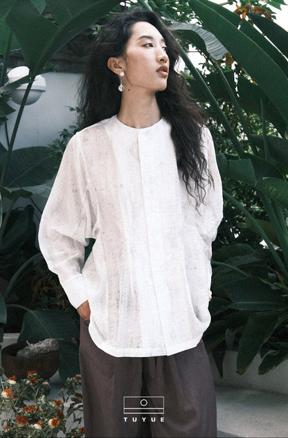 TUYUE Linen Light and Transparent Multi-Cut Waist Casual Shirt- MABEL.