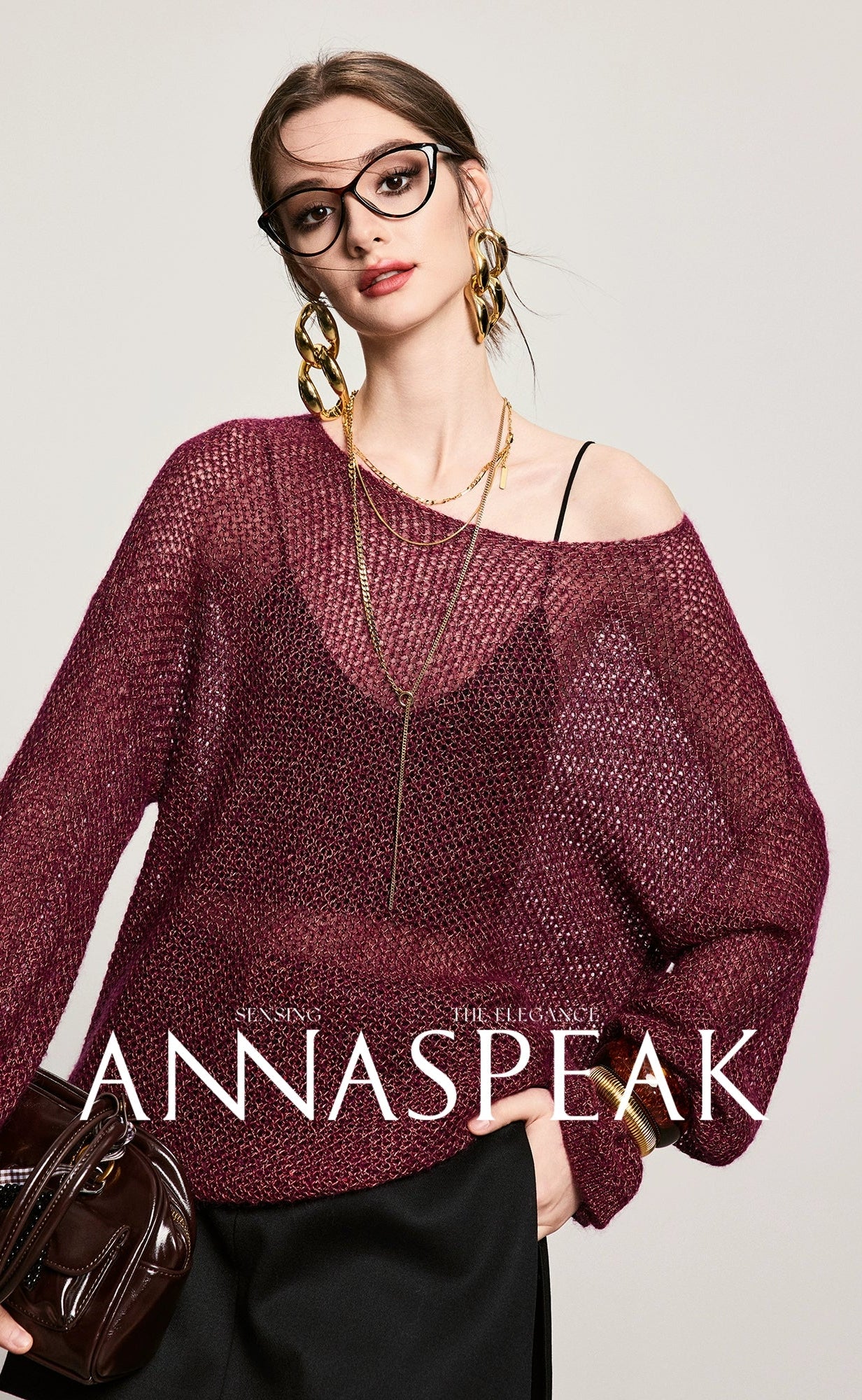 ANNASPEAK Asymmetrical off-the-shoulder wool beaded long sleeve knit-SOSO.