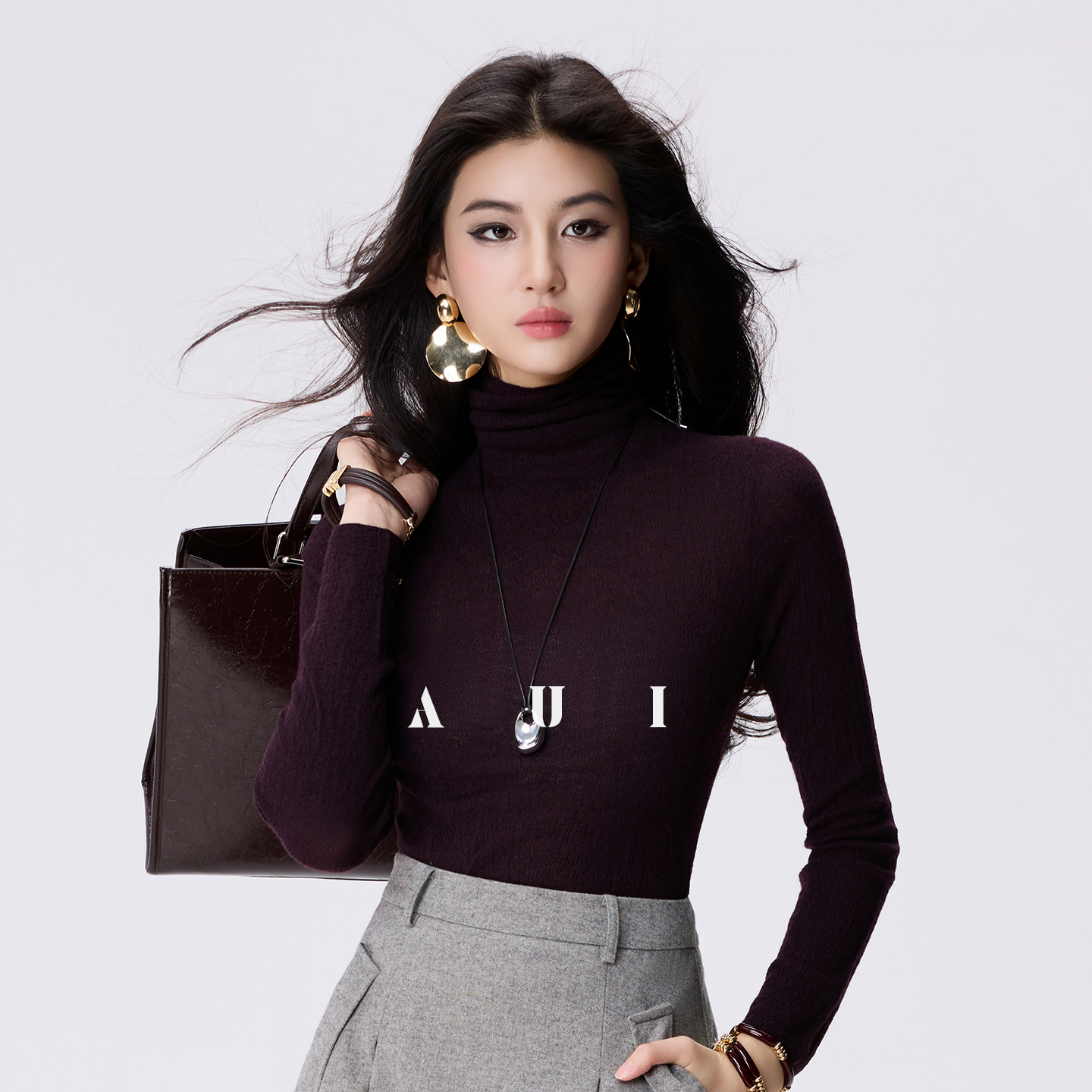 AUI cotton wool slightly sheer turtleneck sweater base knit long sleeve top - Myeong