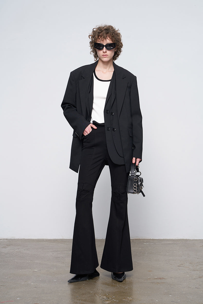 ANNAKIKI niche designer four-pointed star functional mid-rise flared pants-XIAOBEI