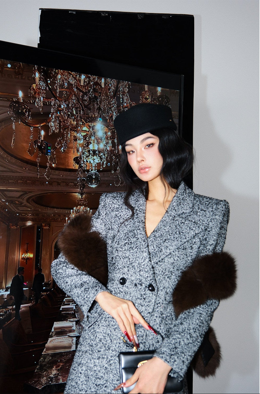 MEI SANGUAN Gray double-breasted French retro high-end coat - DOMNIC