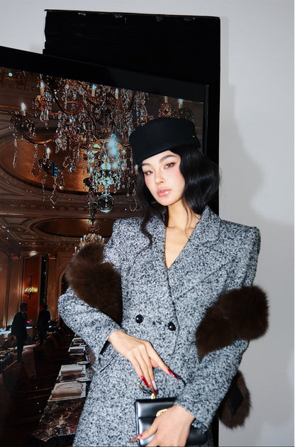 MEI SANGUAN Gray double-breasted French retro high-end coat - DOMNIC