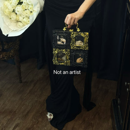 NOT AN ARTIST Vintage handmade black gold oil painting box clutch - MINQ.