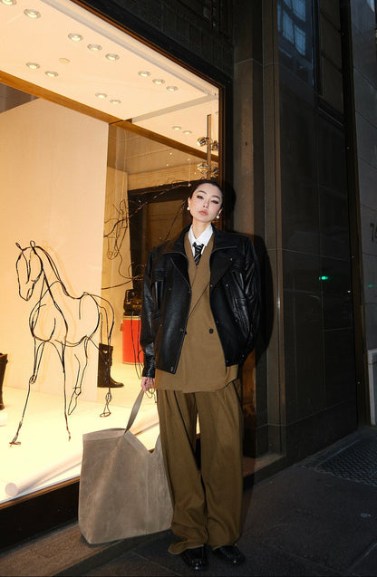 MEI SANGUAN Poplar Forest Sheepskin Leather Jacket - LINNEA