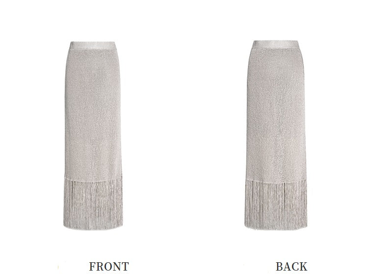 ZHUCHONGYUN fringed hem slim straight mid-length skirt set-FLAYER.