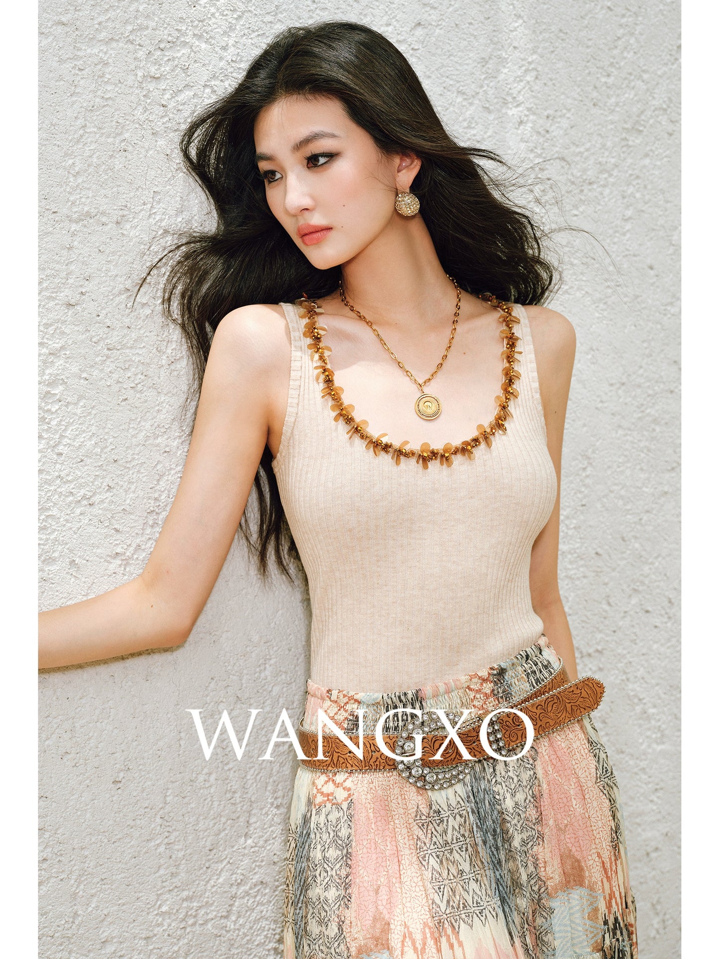 WANGXO |Diamond Bright Silk Webbing with Pit Texture Finish Knitted Vest -LYRA
