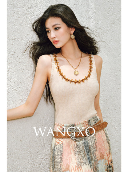 WANGXO |Diamond Bright Silk Webbing with Pit Texture Finish Knitted Vest -LYRA
