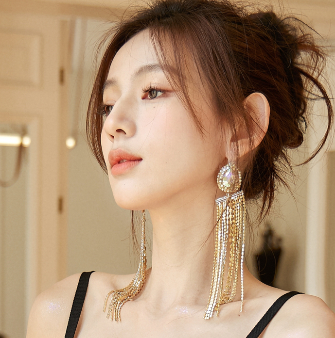 DOLLY Elegant Rhinestone Diamond Tassel Chic Earrings-ABIGAIL