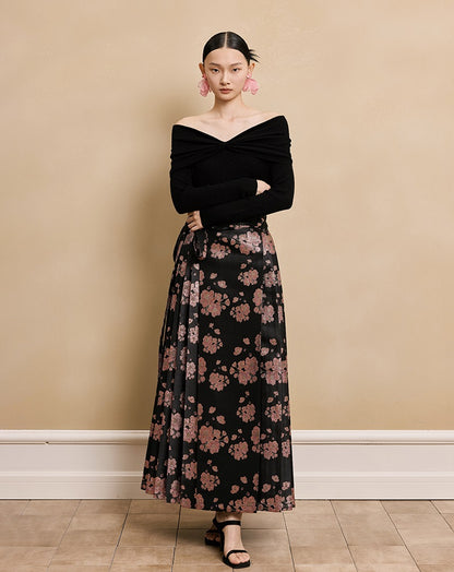 HECO  long-sleeved black red knitwear off-the-shoulder spring - DREAM.