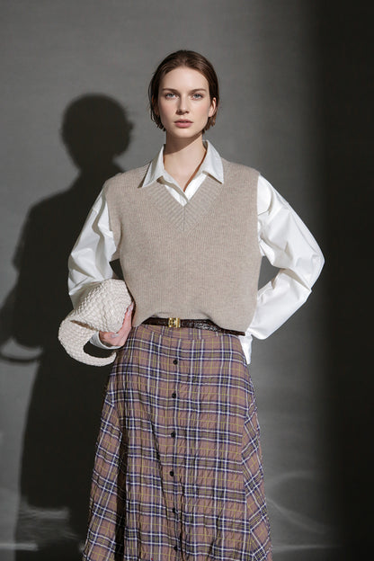 PIAOIN British Style Pattern Design A-Line Women's Fashionable Pleated Skirt -CHARLOTTE