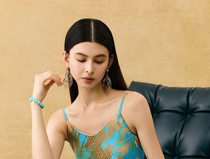 HECO Chinese style devored flower suspender dress - SKY.