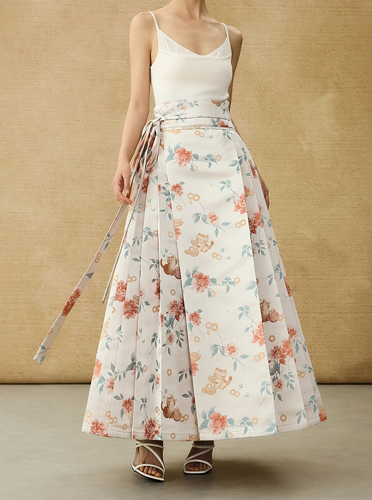 HECO Jacquard Horse Face Pleated Maxi Skirt  - COARSE.