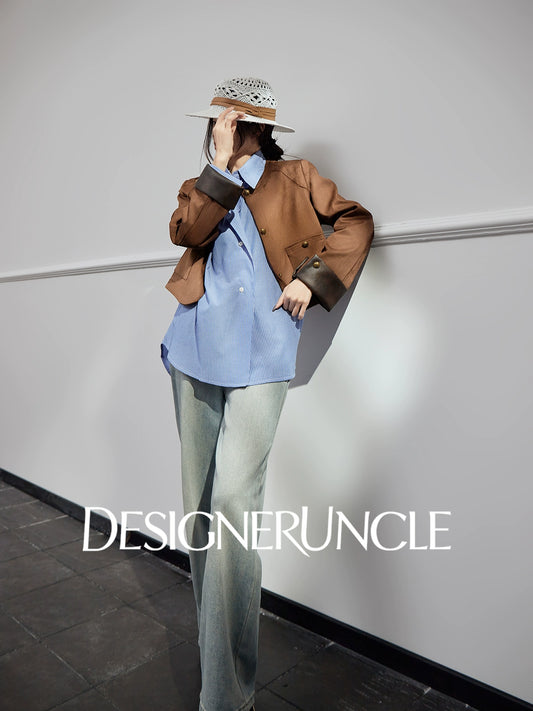 DGU| Coffee Retro Lapel Design Sense Fashion Niche Light Luxury Niche Top Jacket - HOLY.