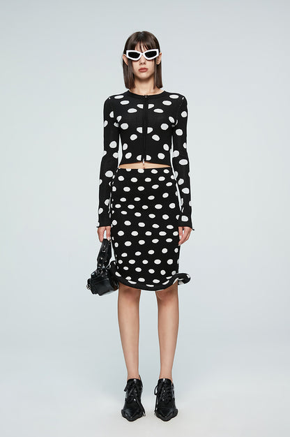 ANNAKIKI women's clothing black shaped polka dot skirt knitted hip skirt-SUZY