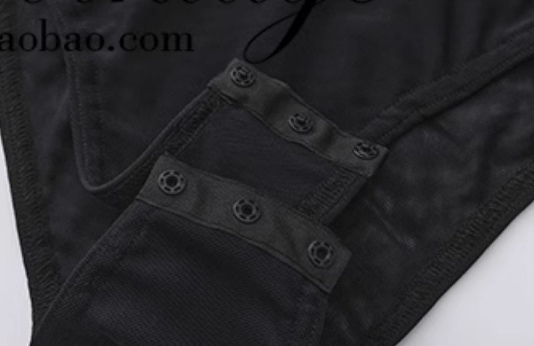 Le Palais Vintage Luxury Black Deep V-Neck Mesh Long Sleeve Top + Long Skirt-LING.