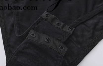 Le Palais Vintage Luxury Black Deep V-Neck Mesh Long Sleeve Top + Long Skirt-LING.