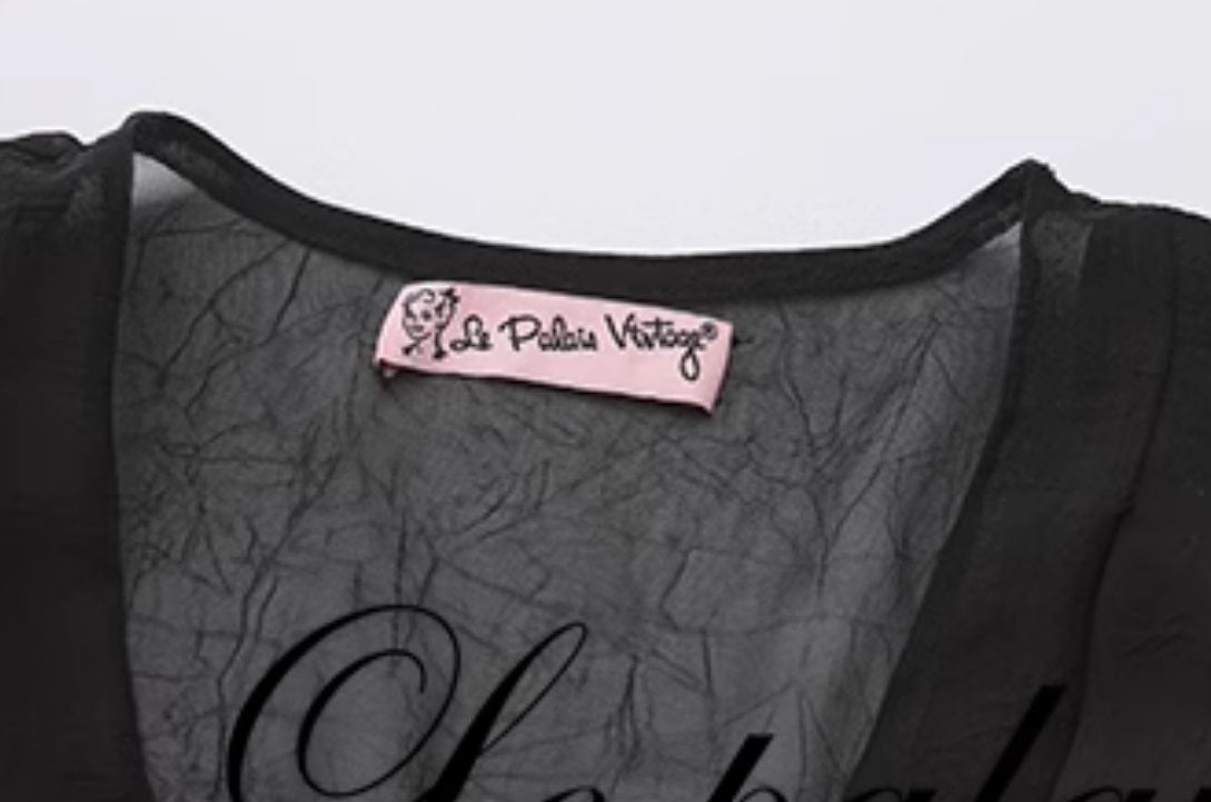 Le Palais Vintage Luxury Black Deep V-Neck Mesh Long Sleeve Top + Long Skirt-LING.