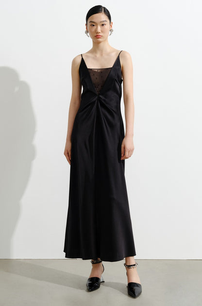 COMME MOI  Women's Black Acetate Open Back Dress - LEAH.